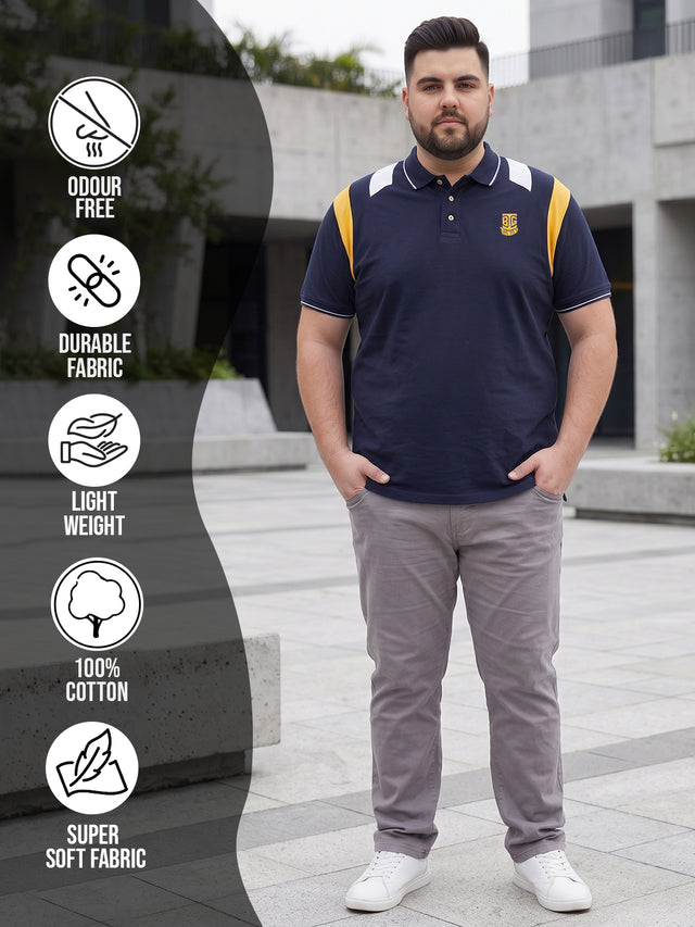 Men Plus Size Crikfow-Navy Solid Polo Tshirt