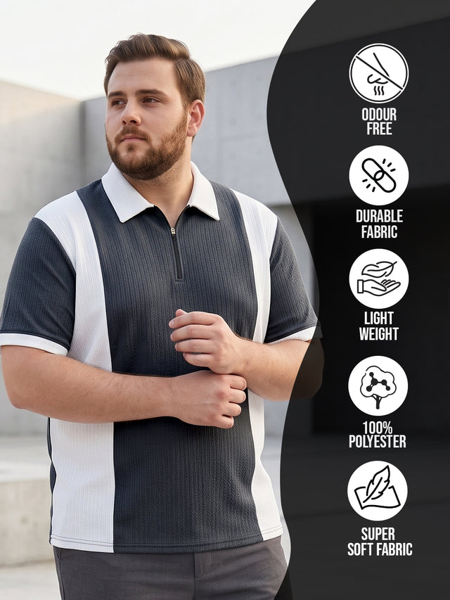 Men Plus Size Vora-Grey Grey Textured Polo T-Shirt