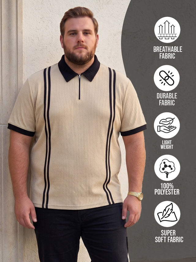 Men Plus Size Rexo-Beige Beige Textured Polo T-Shirt