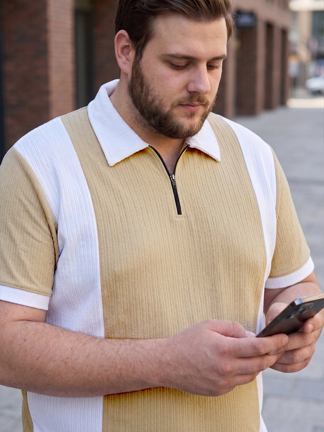 Men Plus Size Elora-Beige Beige Textured Polo T-Shirt