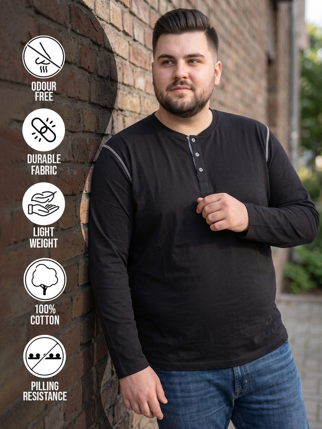 Men Plus Size Highway Solid Henley Tshirt