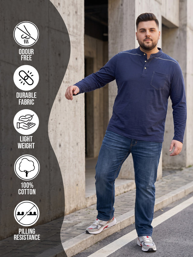 Men Plus Size Antonate Solid Henley Tshirt