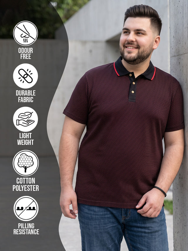 Men Plus Size Joy-Maroon Textured Polo Tshirt