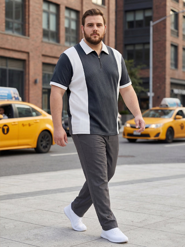 Men Plus Size Vora-Grey Grey Textured Polo T-Shirt