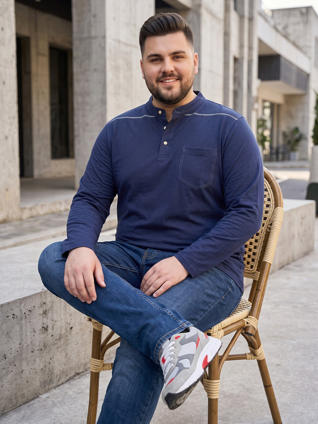 Men Plus Size Antonate Solid Henley Tshirt