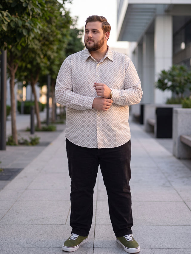 Men Plus Size Lattice Off White Printed Shirts