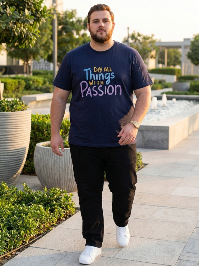 Men Plus Size Watt Printed Round Neck Tshirt