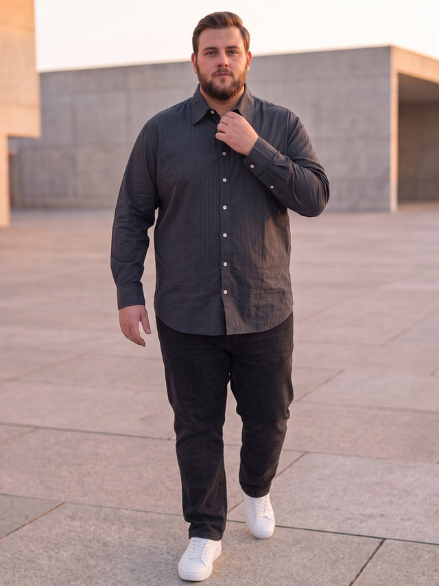 Men Plus Size Blackual Black Striped Shirts