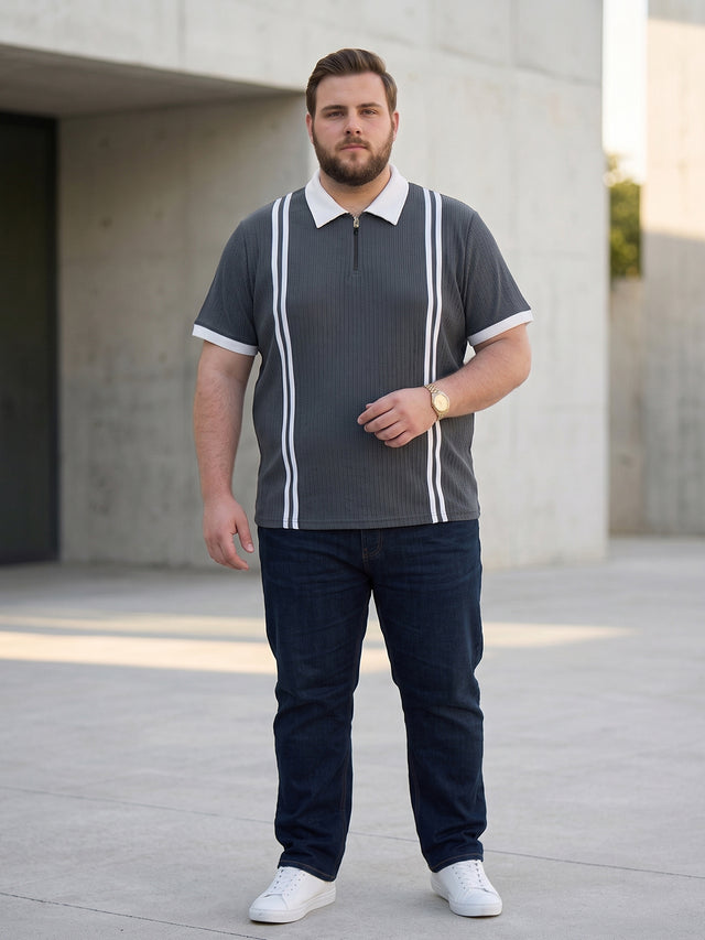 Men Plus Size Zeno-Grey Grey Textured Polo T-Shirt