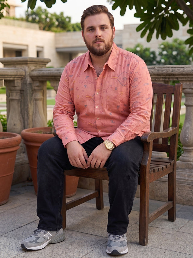 Men Plus Size Breezearrow Pink Abstract Shirts