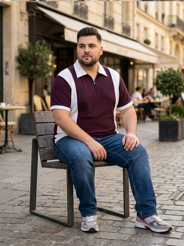 Men Plus Size Elora-Maroon Maroon Textured Polo T-Shirt