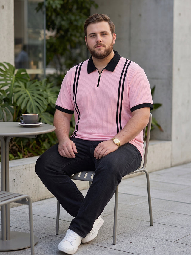 Men Plus Size Rexo-Pink Pink Textured Polo T-Shirt