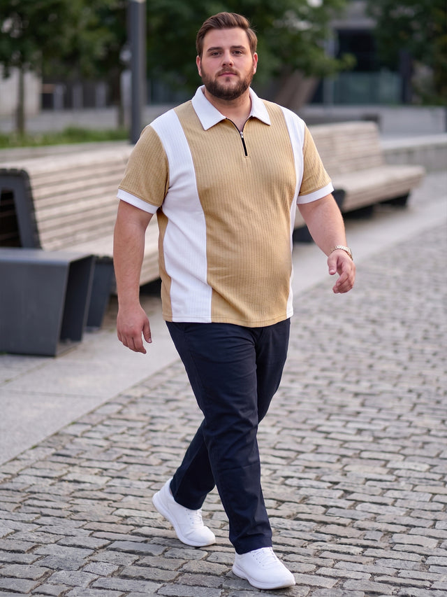 Men Plus Size Elora-Beige Beige Textured Polo T-Shirt