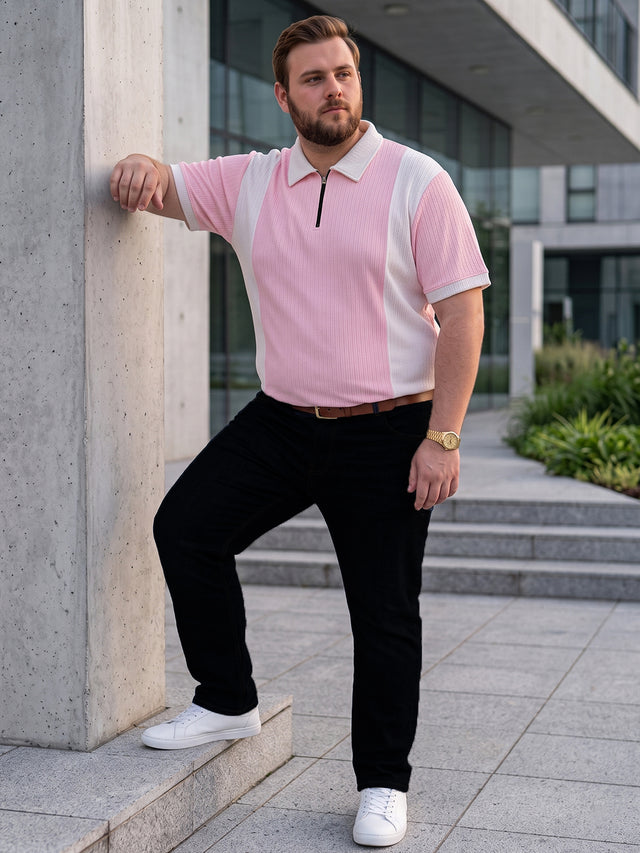 Men Plus Size Elora-Pink Pink Textured Polo T-Shirt