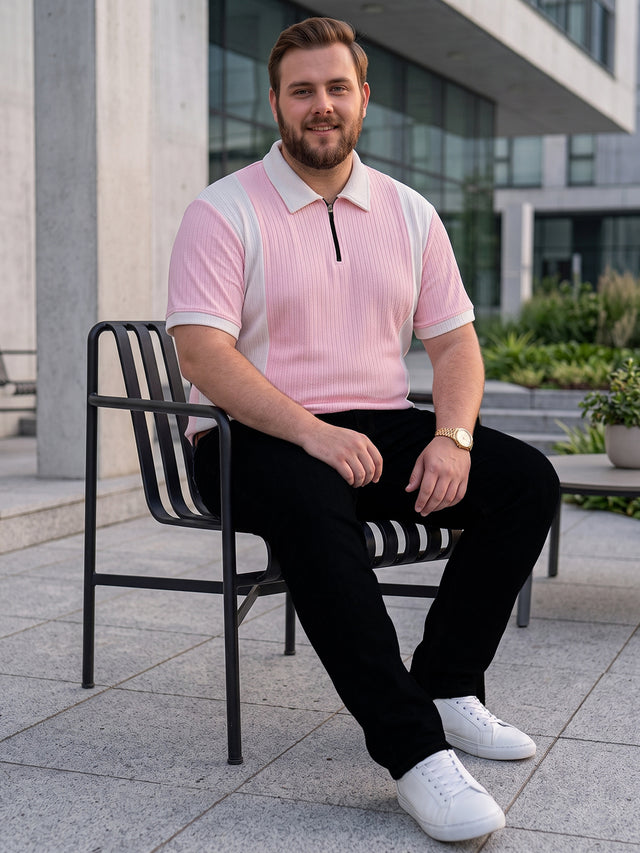 Men Plus Size Elora-Pink Pink Textured Polo T-Shirt