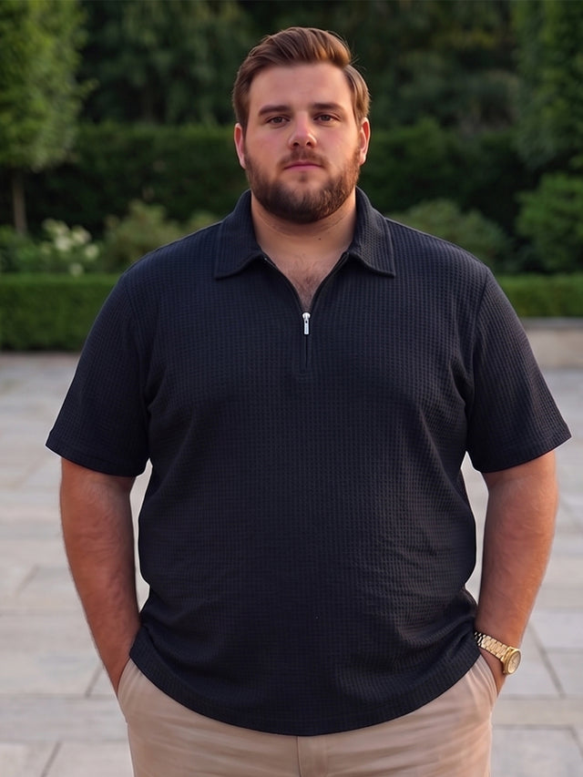 Men Plus Size Kovren Black Textured Polo Tshirt