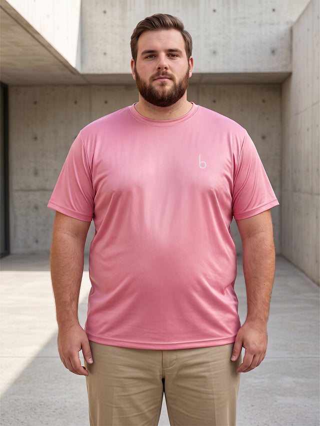 Men Plus Size Vaporcrew-Pink Solid Pink Round Neck