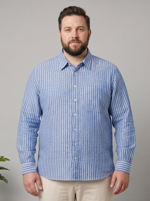 Men Plus Size Blixor Dark Blue Striped Shirts