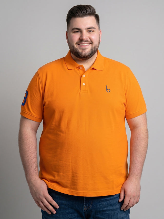 Men Plus Size Aura-Orange Solid Polo