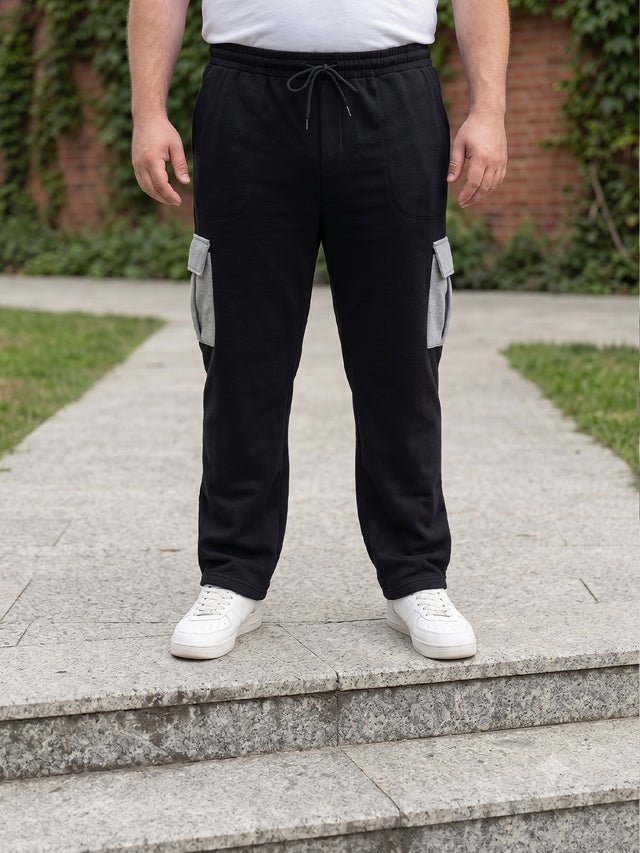 Men Plus Size Xeric Black Solid Trackpants