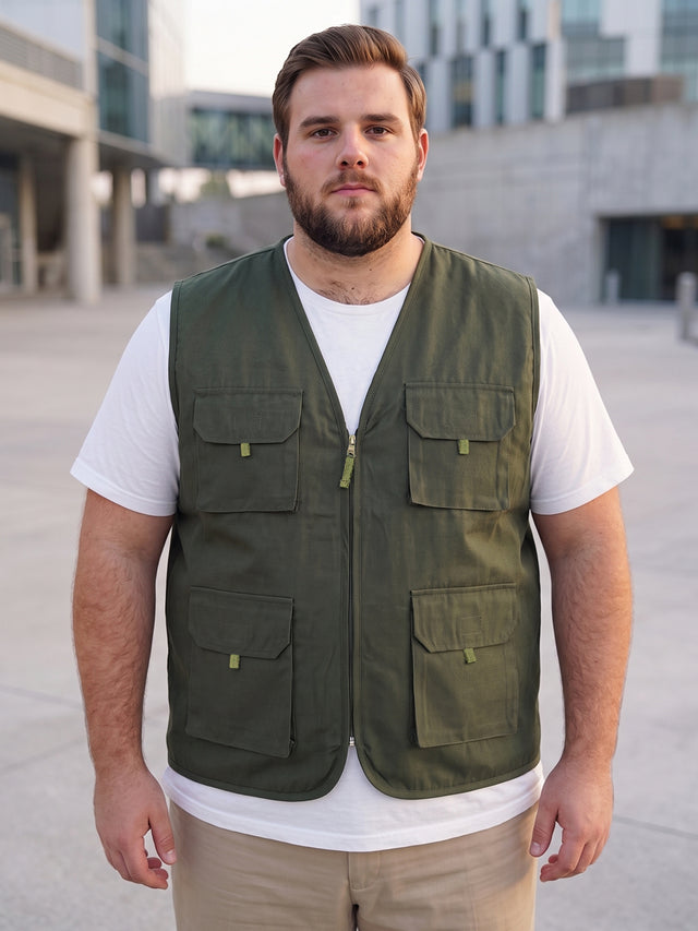 Men Plus Size Drift-Olive Solid Olive Utility Jacket