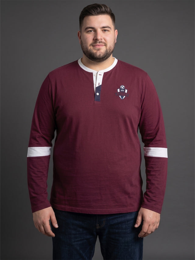 Men Plus Size Tenement Maroon Colorblock Henley