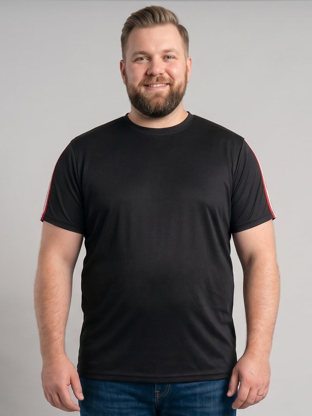 Men Plus Size Turtleneck Black Solid Round Neck