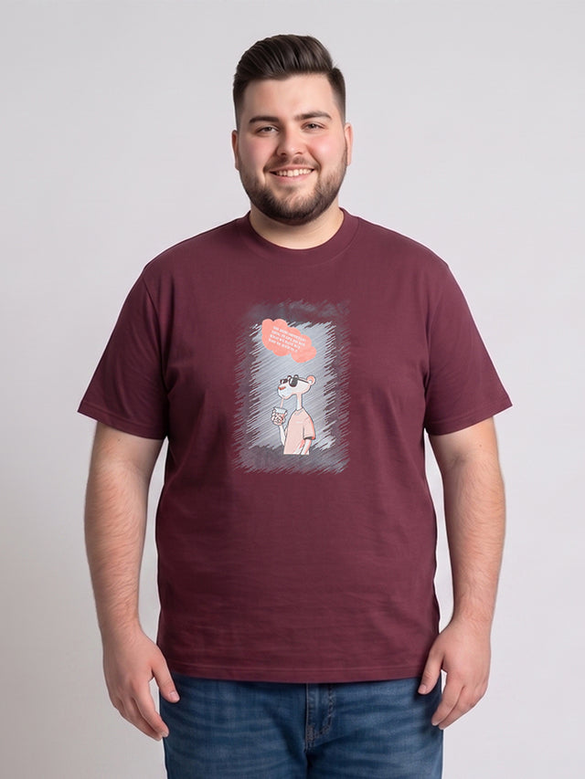 Men Plus Size Dreampaws Maroon Printed Round Neck