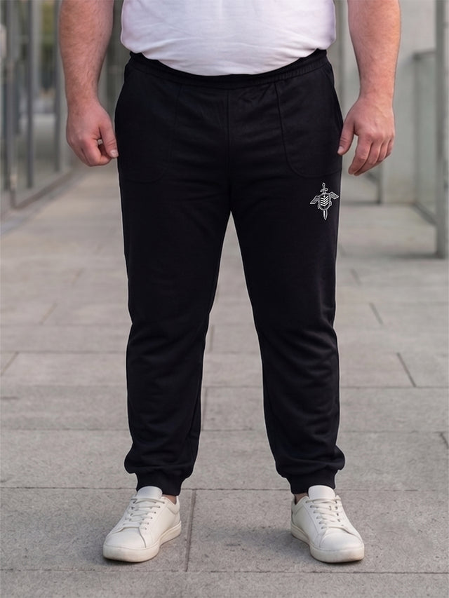 Men Plus Size Zorvilo Black Solid Trackpants