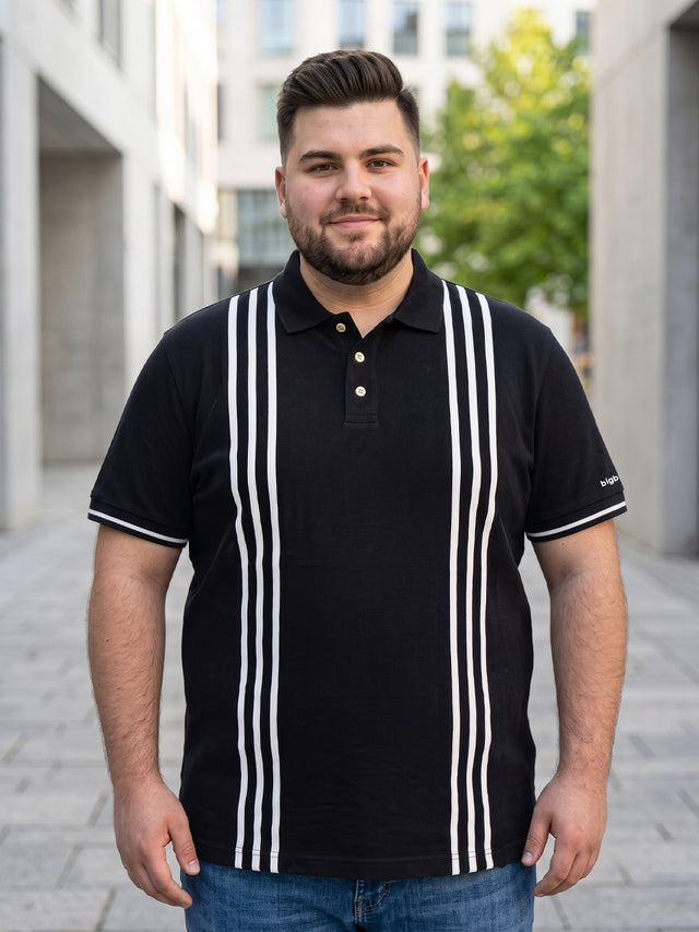 Men Plus Size Leng Striped Black Polo Men Tshirt