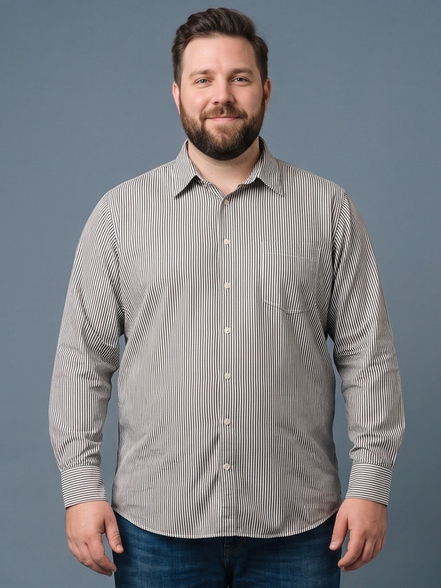Men Plus Size Xytrix Charcoal Striped Shirts