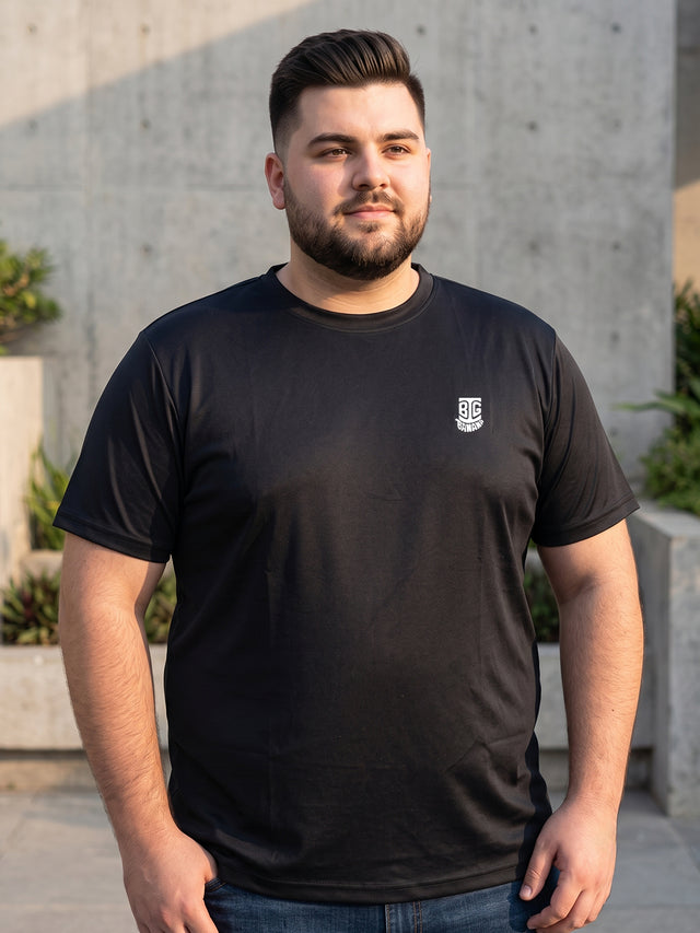 Men Plus Size Hiddenmist-Black Solid Black Round Neck Tshirt