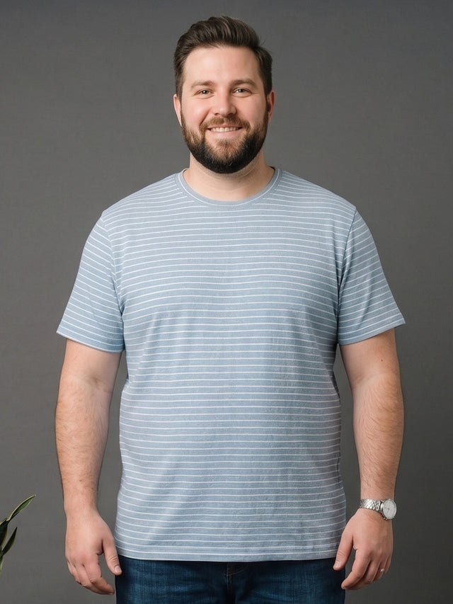 Men Plus Size Torvyn Blue Textured Round Neck