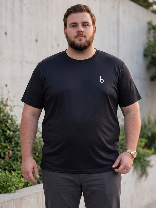 Men Plus Size Vaporcrew-Black Black Solid Round Neck