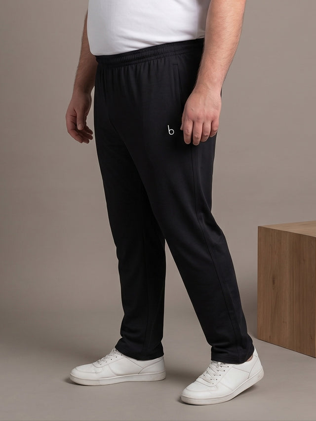 Men Plus Size Boldanchor Black Solid Trackpants