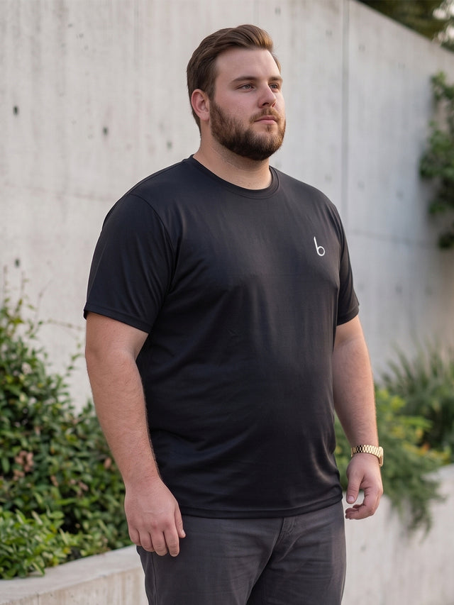Men Plus Size Vaporcrew-Black Black Solid Round Neck