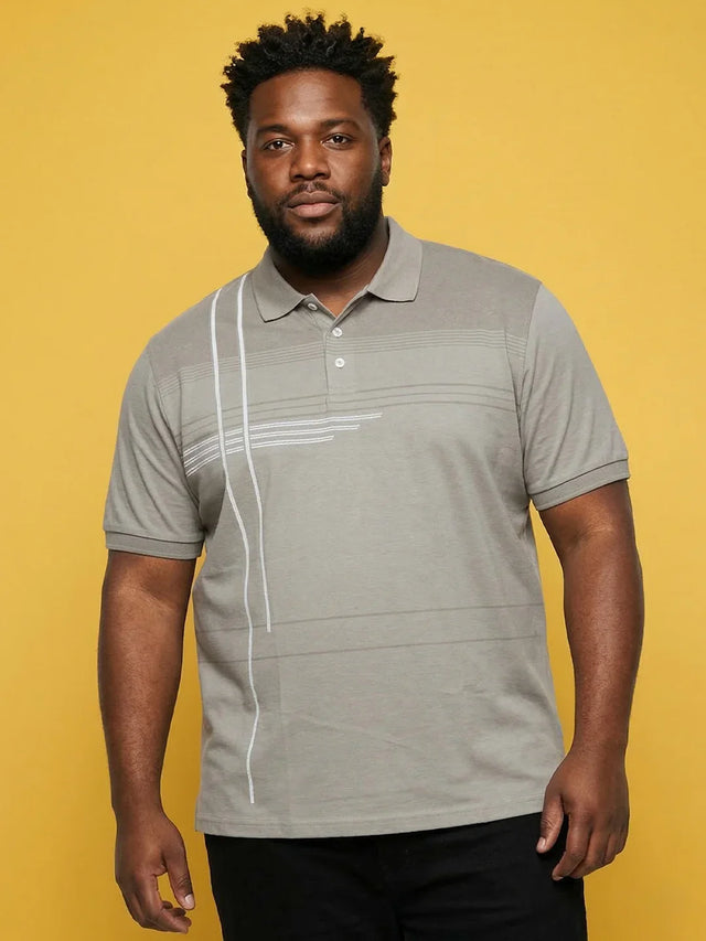 Men Plus Size Urbanite Grey Printed Polo Tshirt