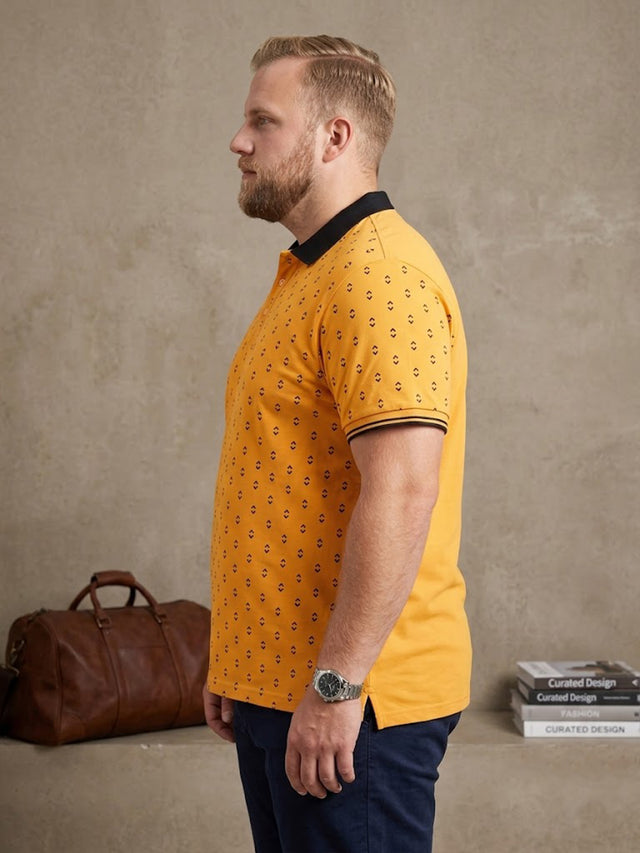 Men Plus Size Goldra Yellow Printed Polo Tshirt