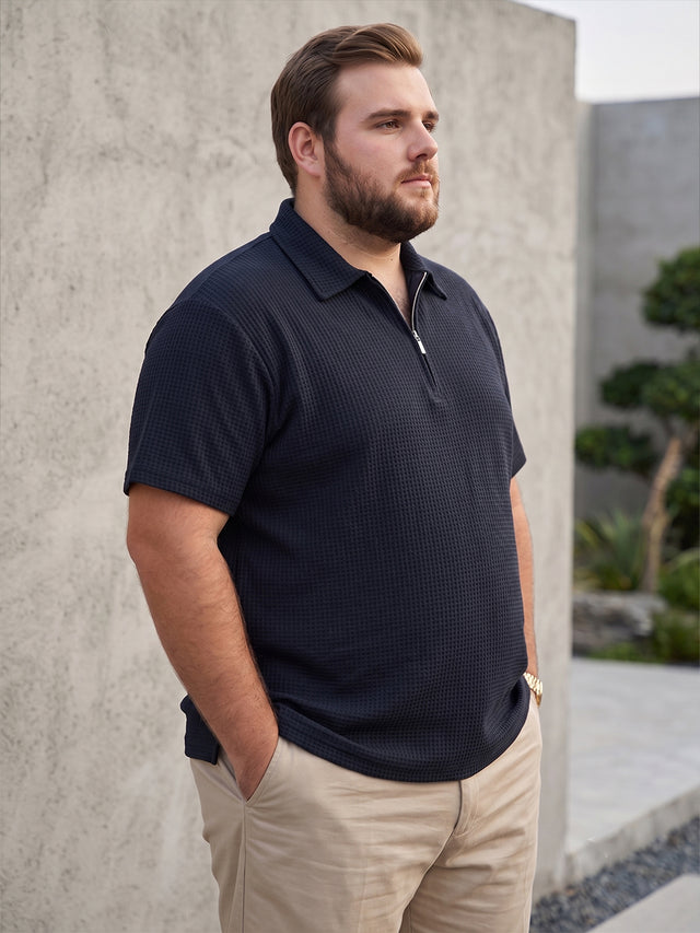 Men Plus Size Kovren Black Textured Polo Tshirt