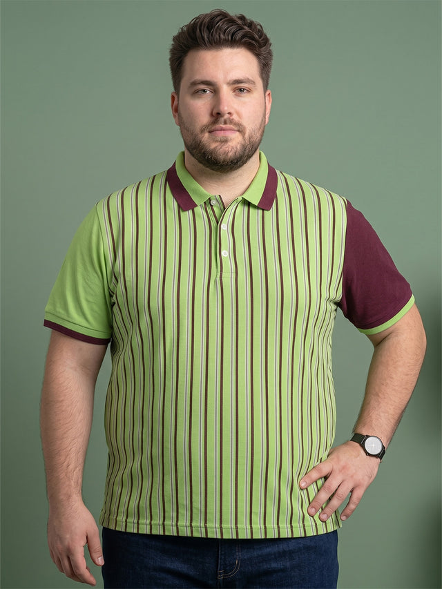 Men Plus Size Ivoryred Multi Striped Polo
