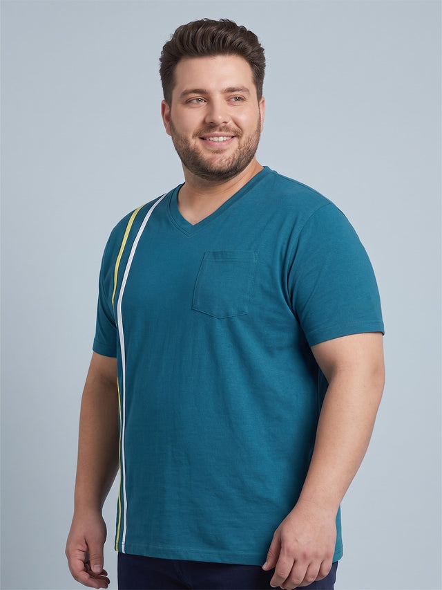 Men Plus Size Tryout Teal Solid V-Neck