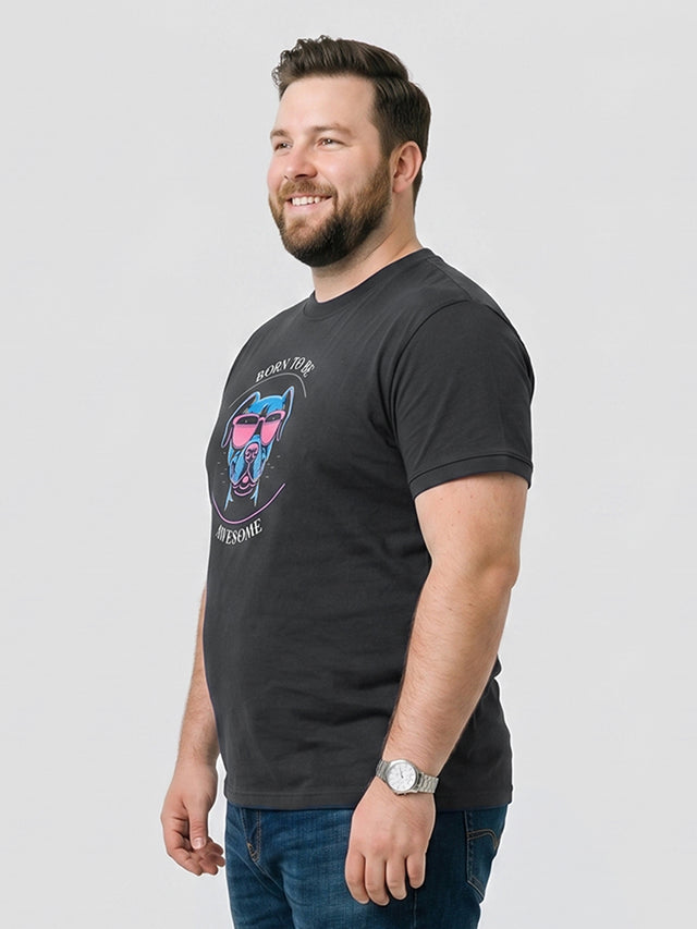 Men Plus Size Hypehound Black Printed Round Neck