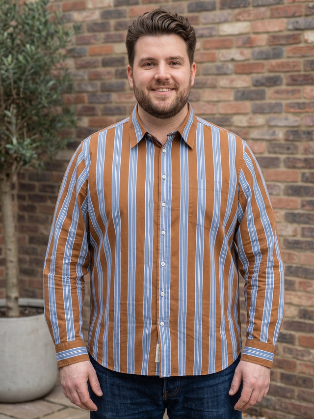Men Plus Size Cocoa Multi Striped Shirts