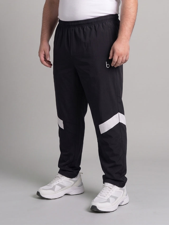 Men Plus Size Crossbeams Black Solid Trackpants