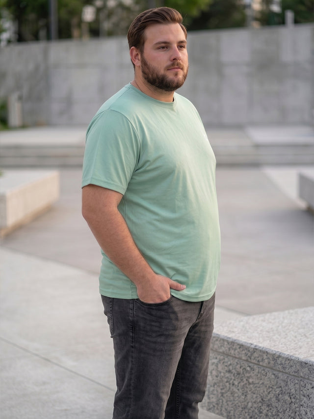 Men Plus Size Vaporcrew-Mint Green Solid Mint Green Round Neck