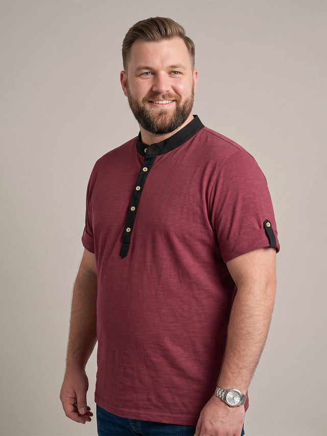 Men Plus Size Festoon Maroon Solid Henley