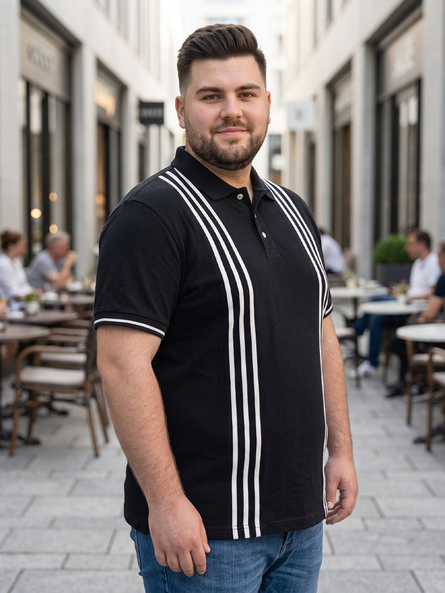 Men Plus Size Leng Striped Black Polo Men Tshirt