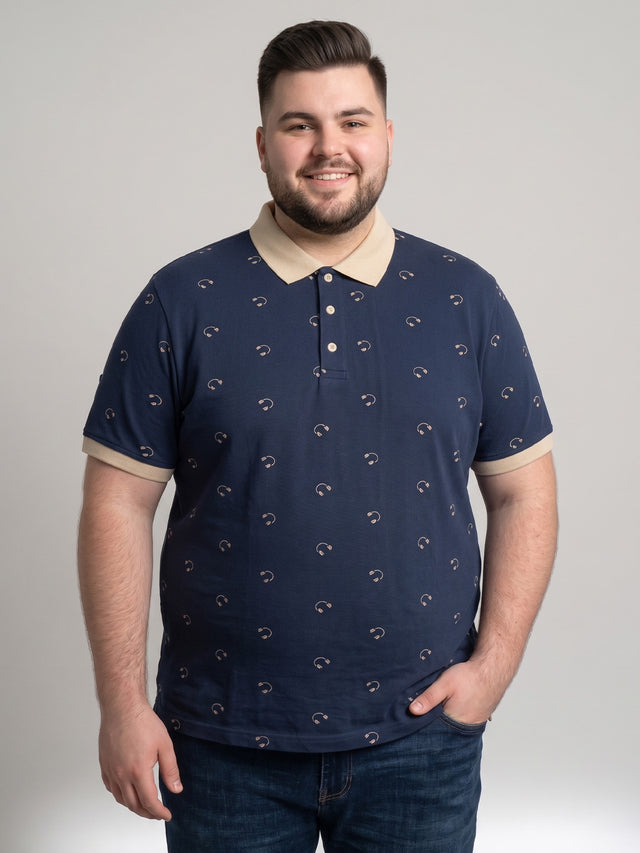 Men Plus Size Nebula Navy Blue Printed Polo