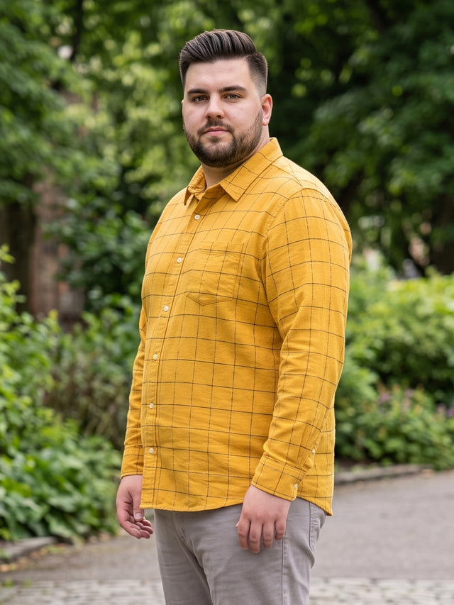 Men Plus Size Naoise Mustard Check Shirts