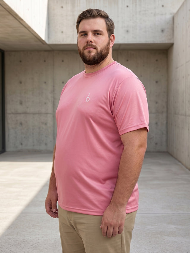 Men Plus Size Vaporcrew-Pink Solid Pink Round Neck